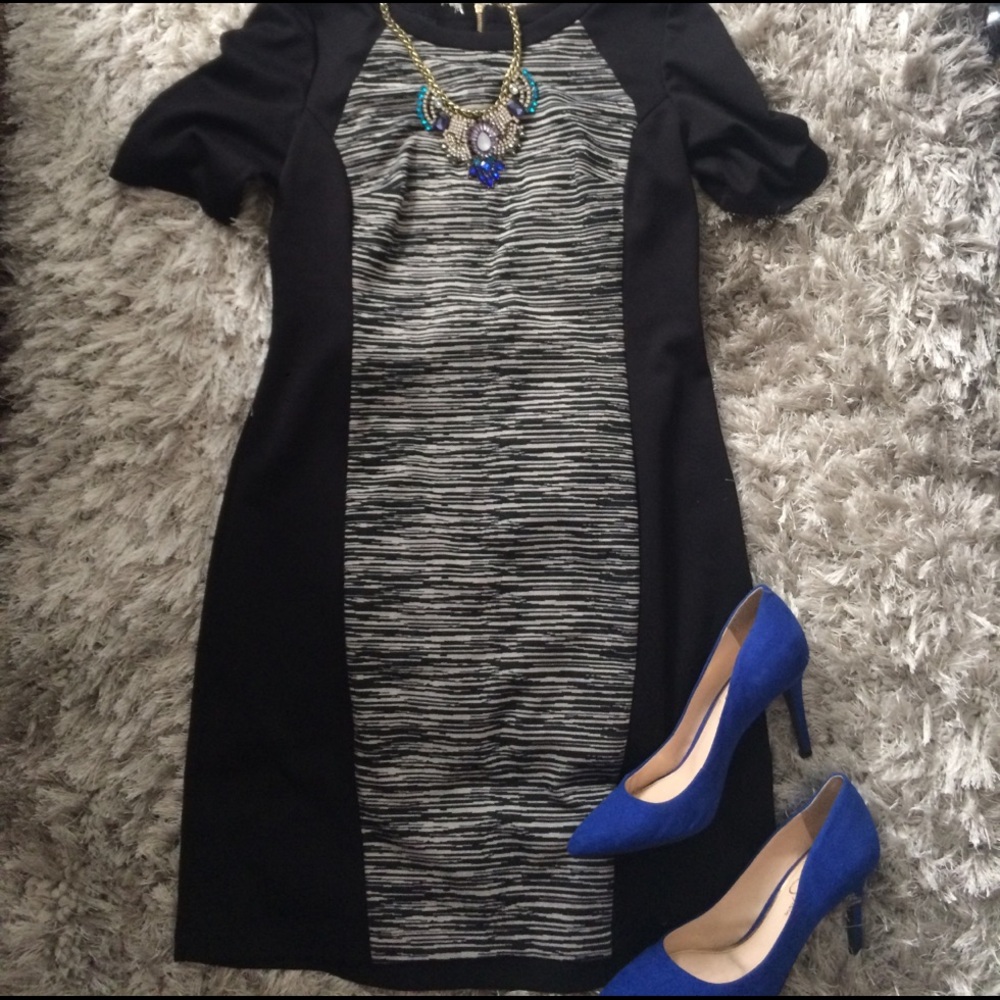 AB Studio Black and Gray Panel Midi Dress